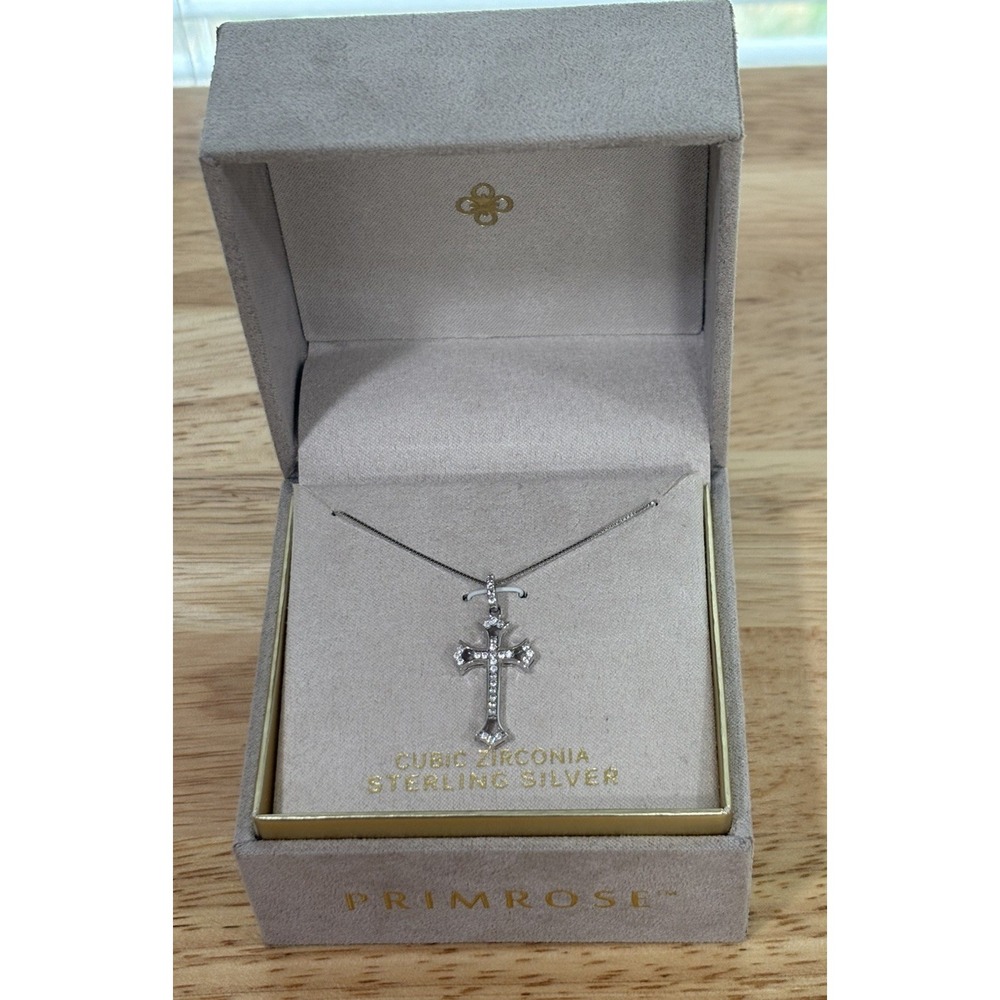 Sterling Silver cross necklace by Primrose Cubic Zirconia 18"
